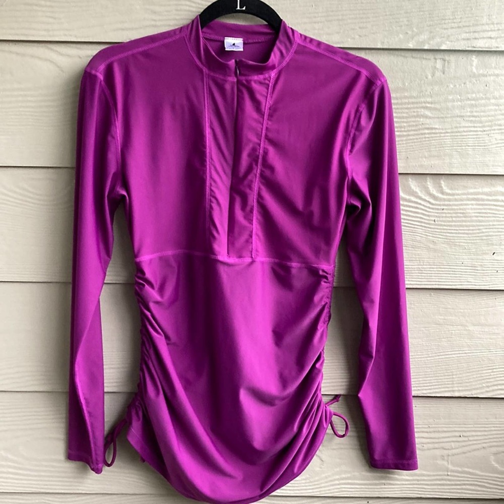 Sailbee 1/4 zip long sleeve rash guard swim top Ruched